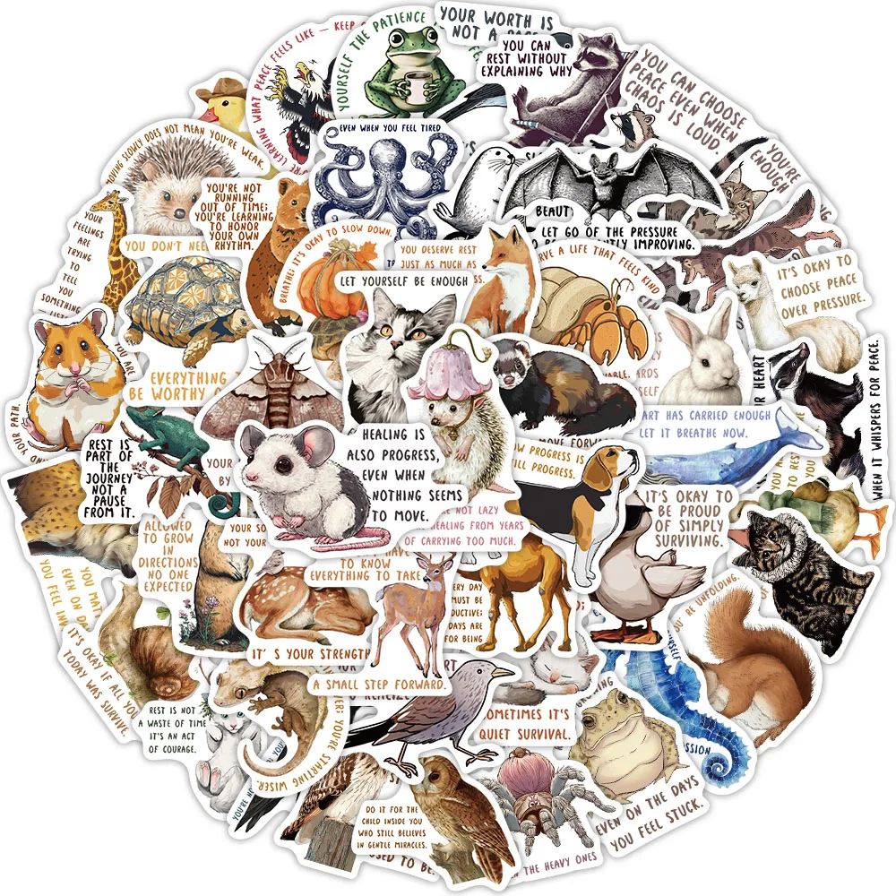 50개 중세 동물 문구 그래피티 스티커 장식용 기타 가방 DIY 휴대폰 케이스 노트북 방수 스티커