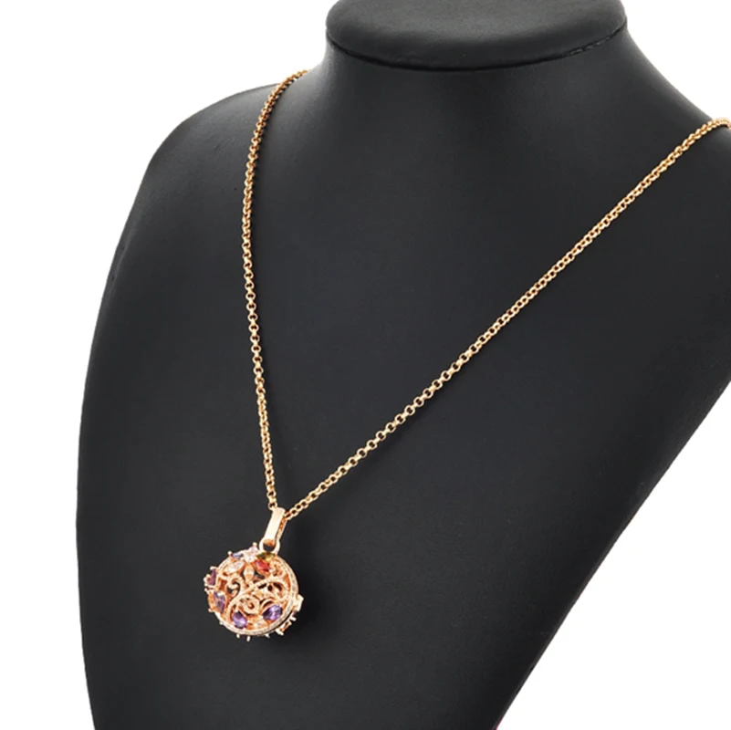 Angel Ball Necklace for Women Flower Ball Harmony with Multicolor Cubic Zircon Crystal with 80cm Stainless Steel Sweater Chain