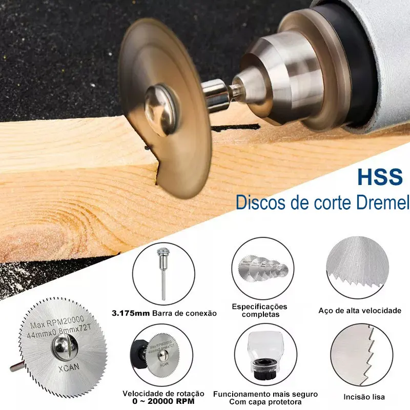 Discos de Corte Serra HSS 99 Peças c/ Broca para Metal/Madeira/Plástico/Alumínio/PVC/MDF - Micro Retífica