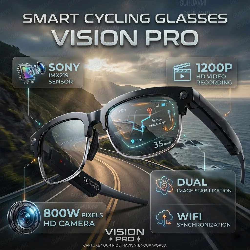 Lunettes Intelligentes IA GUHUAVMI 2026 Nouveauté avec Caméra HD 8MP, Transfert Photo/Vidéo/Audio WiFi, Activation Vocale, Traduction IA, Reconnaissance d'Objets, Appel Bluetooth, Double Micro, Réduction de Bruit ENC, Contrôle du Volume Tactile, Chargement Magnétique, Étanchéité IP66, Légères (35g)