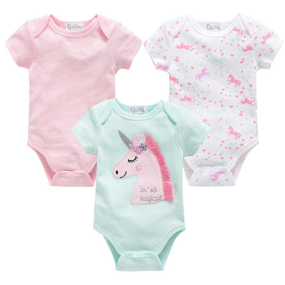 Kavkas 3Pcs/Set New Summer Unicorn Baby Girls Clothes Cotton Children's Clothing Infant Bodysuit Costume Jumpsuit For Newborn