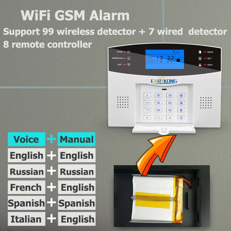 Imagem -04 - Sistema de Alarme de Segurança Residencial com Fio e sem Fio Wi-fi Gsm 433mhz Espanhol Francês Inglês Russo Italiano Novo