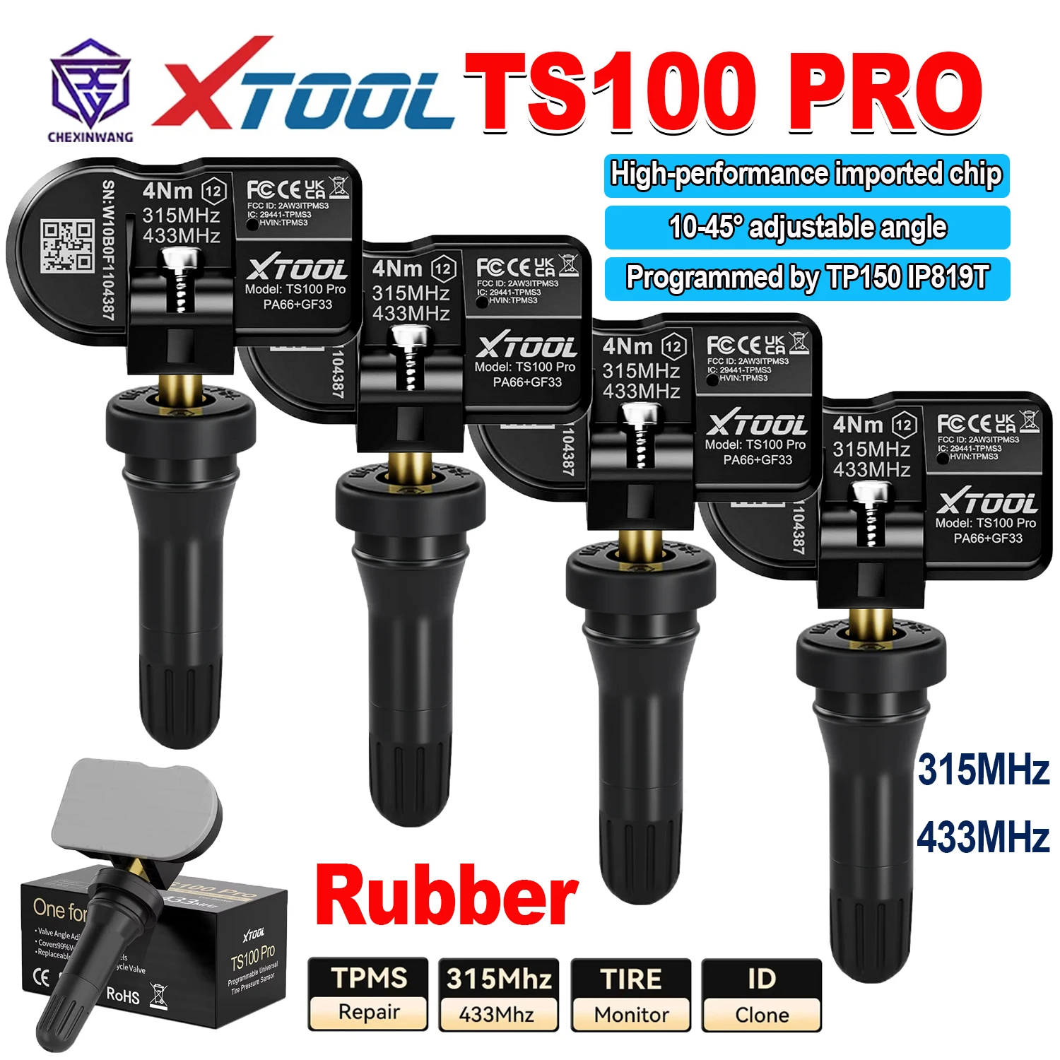 315/433MHz TPMS Sensor XTOOL TS100 PRO Rubber Tire Repair Tool TS100PRO Tire Pressure Monitor Test Programming Fits 98% Vehicle