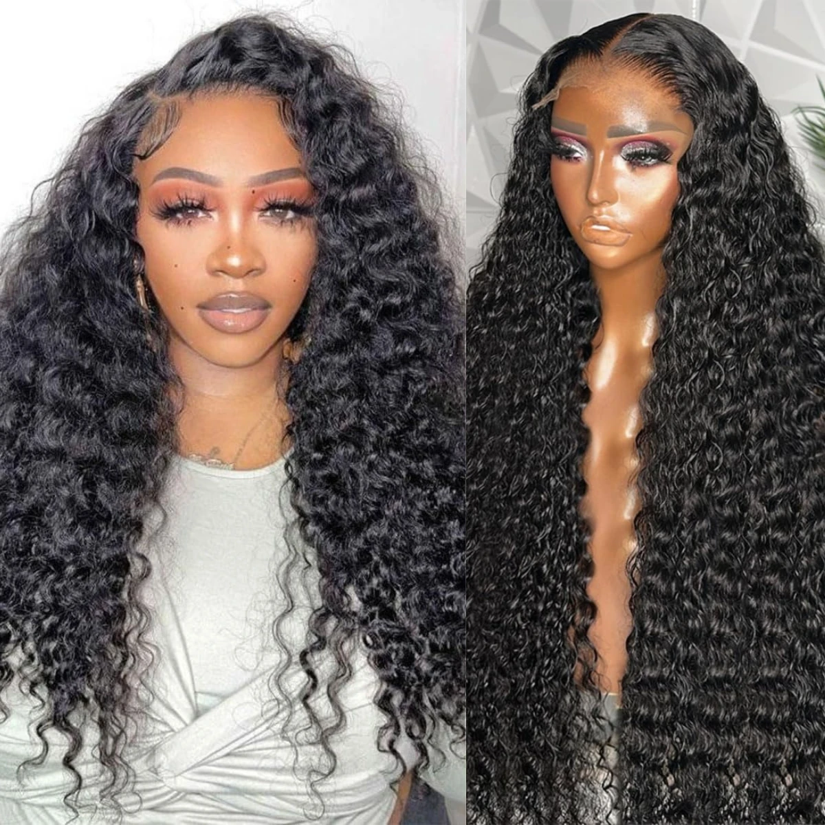 38 Inch Curly  200 Density Human Hair Lace Front Wigs Pre Plucked Brazilian Hair 13x4 Deep Wave Frontal Wig 13x6 Hd Lace Wig