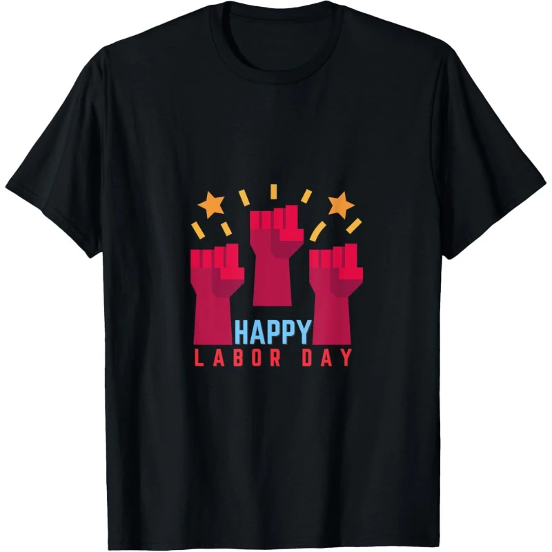 

Мужская повседневная футболка Happy Labor Day, черная футболка с круглым вырезом и коротким рукавом, всесезонная одежда из чистого хлопка, S-5XL