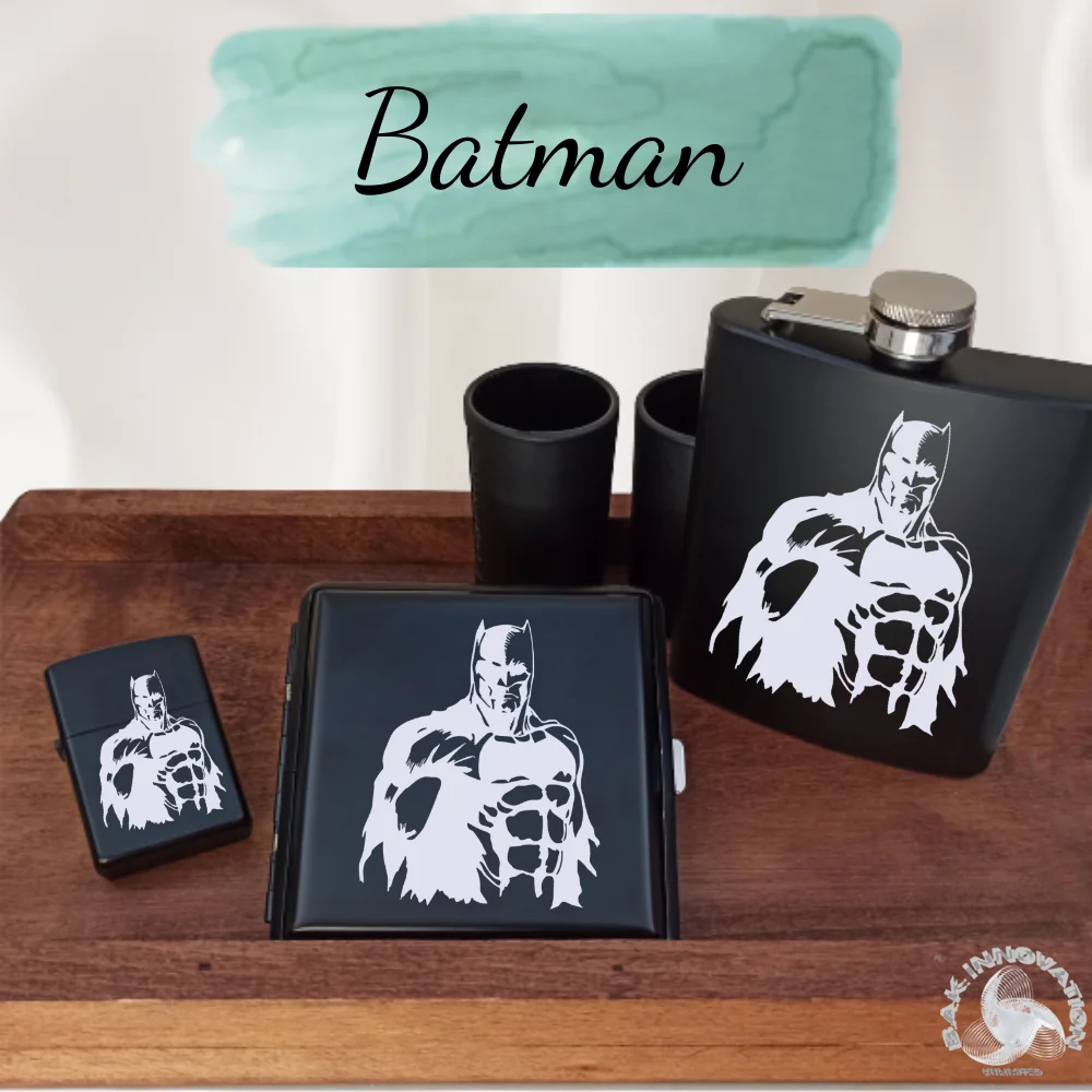 Lighter Cigarette Case Flask Set / Pocket Hip Flask - Metal Lighter - Cigaret Box / Advice The Dark Knights Gotham Joker Bruce W