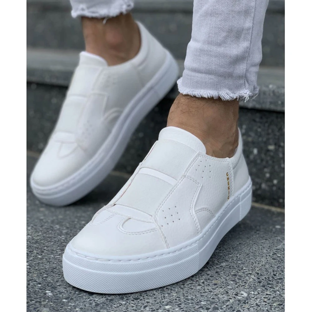 CFN Store Men Women Shoes White Color Non Leather Elastic Band 2023 Spring and Fall Seasons New Fashion Casual Breathable Sneakers Suits Comfortable Solid Sole Office Fashion Wedding Walking Lightweight 033