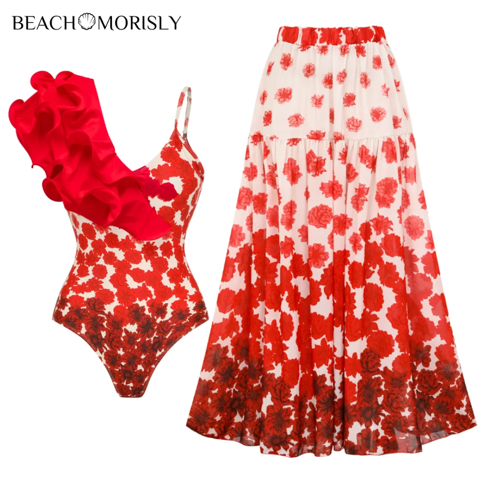 2024 New Swimsuit Set Flower Gradient Printed One Piece Vacation Swimwear bikini Women Beachwear Bathing Suit Monokini Two piece