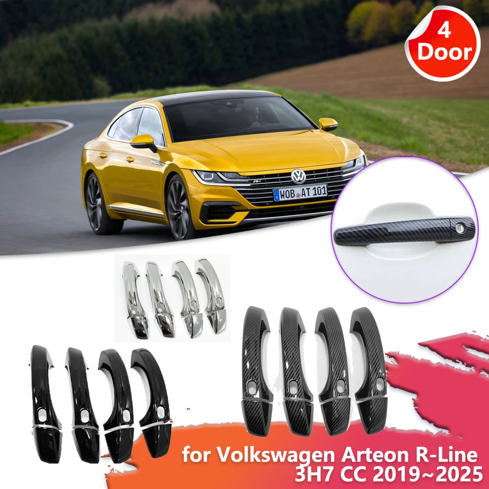 

Car Door Handle Cover for Volkswagen VW Arteon R-Line 3H7 CC 2019~2025 Carbon Fiber Black Chrome Sticker Trim Scratch Accessorie