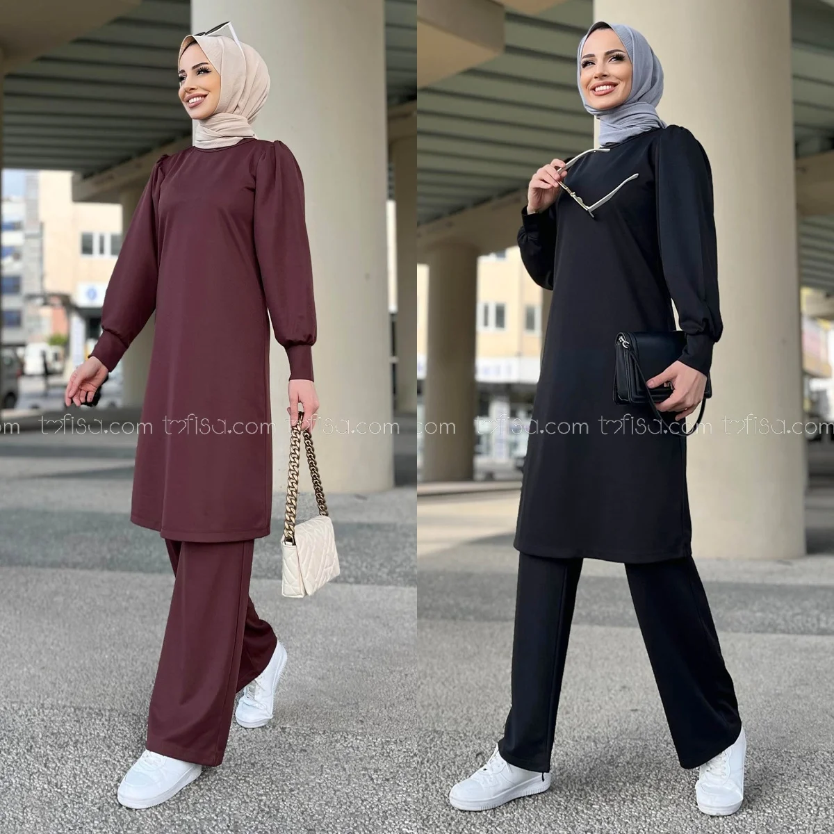 2 Pieces Turkish Muslim Long Women Dress Abaya Turkey Sets Fashion Hijab Islamic Tunic Pants Dubai jilbab 11343 Tofisa