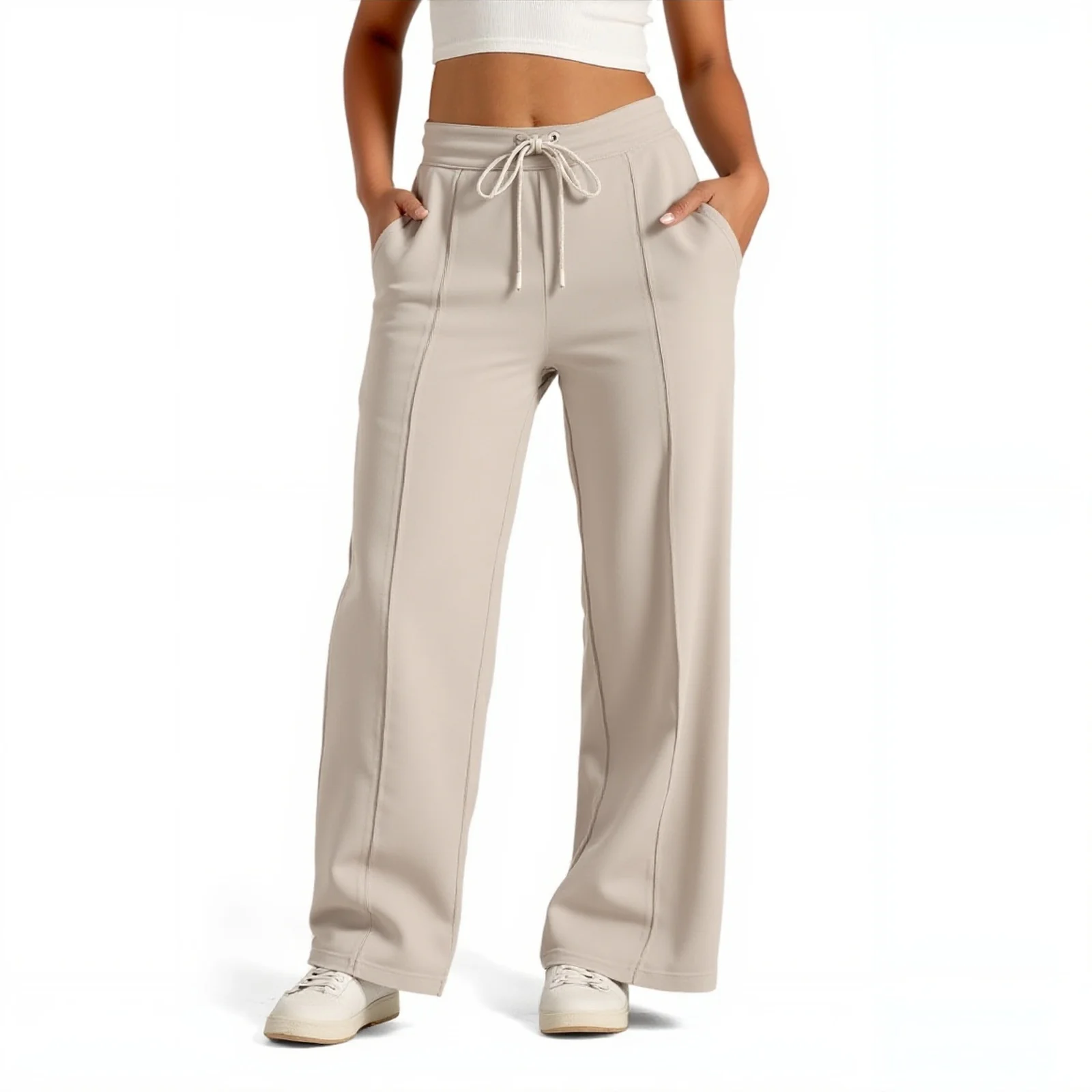 2025 デイリーベーシックパンツ レディース 多用途 無地 ドローストリングウエスト フルレングス ナチュラルウエスト トラウザーズ