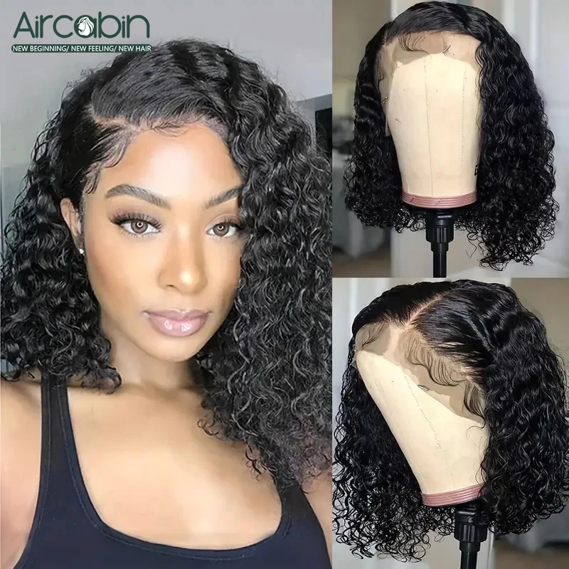 

Kinky Curly Wave Bob Lace Front Wigs T Part 13x6 Lace Frontal 100% Human Hair Pre-Plucked Hairline Short Bob Wig Natural Color