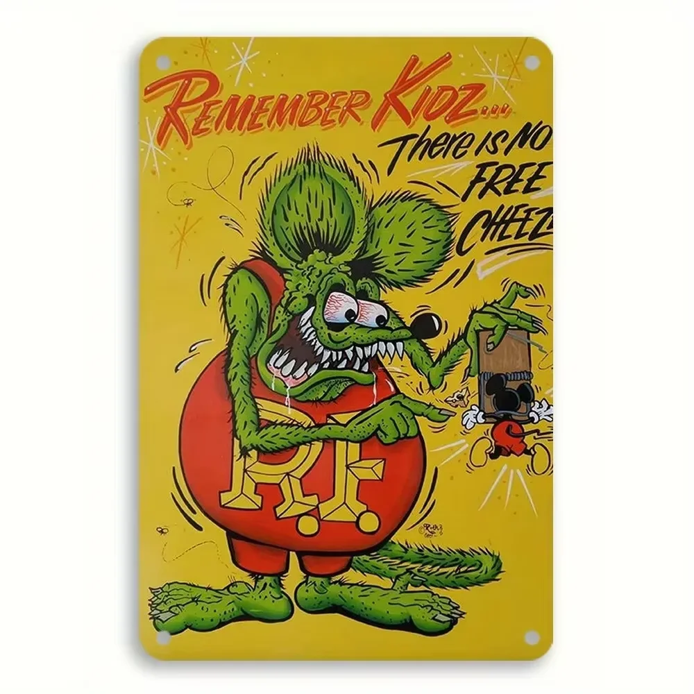 1pc Vintage Rat Fink Metal Tin Sign Classic Cartoon Rat Decorative