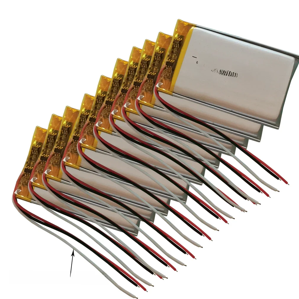 10 Stück 3,7 V 800 mAh 2,96 Wh Thermistor 3-Draht Polymer Lipo Li Lithium-Batterie 553048   Für GPS MP4 MP5 Kamera Kopfhörer Tablet PC