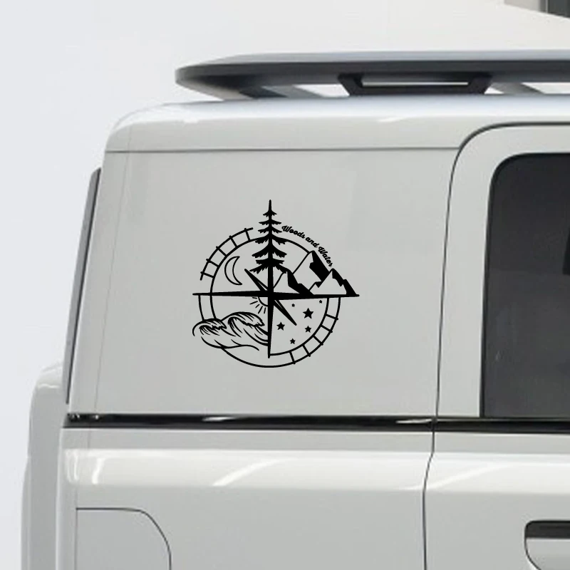 Woods and water compass Stickers,Car Stickers, Vinyl Decals - For Cars, Trucks, Walls, Laptops, Windows, Motorcycles, Bumpers