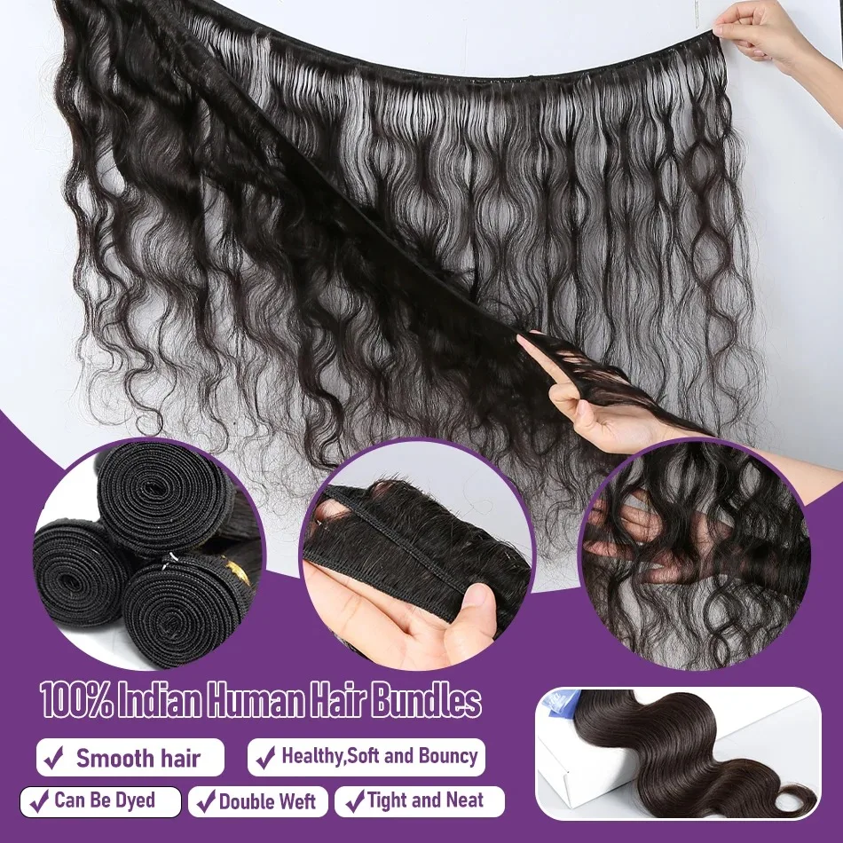 YKB-Bundles de cheveux humains Body Wave, Extensions de cheveux bruts indiens non transformés, Double proximité, Wn Virgin Weave, 3 Bundle Deals, 30 ", 40", 100%