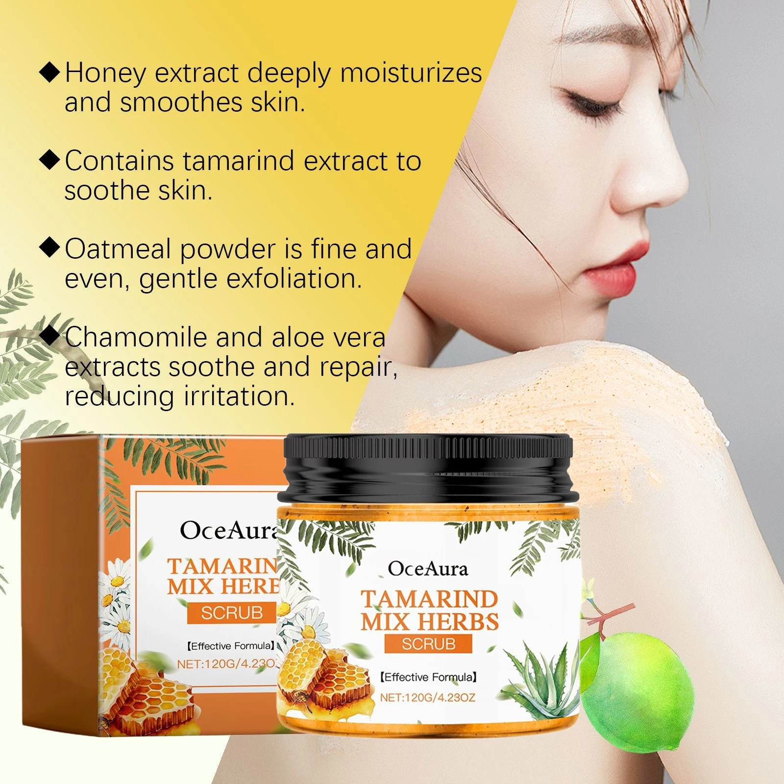 Oceaura 120g gommage corporel tamarind mélange herbes hydrater nettoyer la saleté nourrir toute la peau parfum durable gommage exfoliant corporel