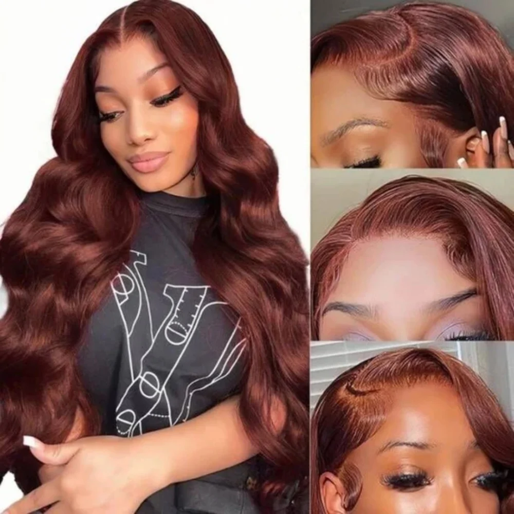 13x4 Pre Everything Reddish Brown Body Wave Bleached Knots Wig 7x5 Glueless Lace Red Brown Reddish Color Body Wave Human Hair