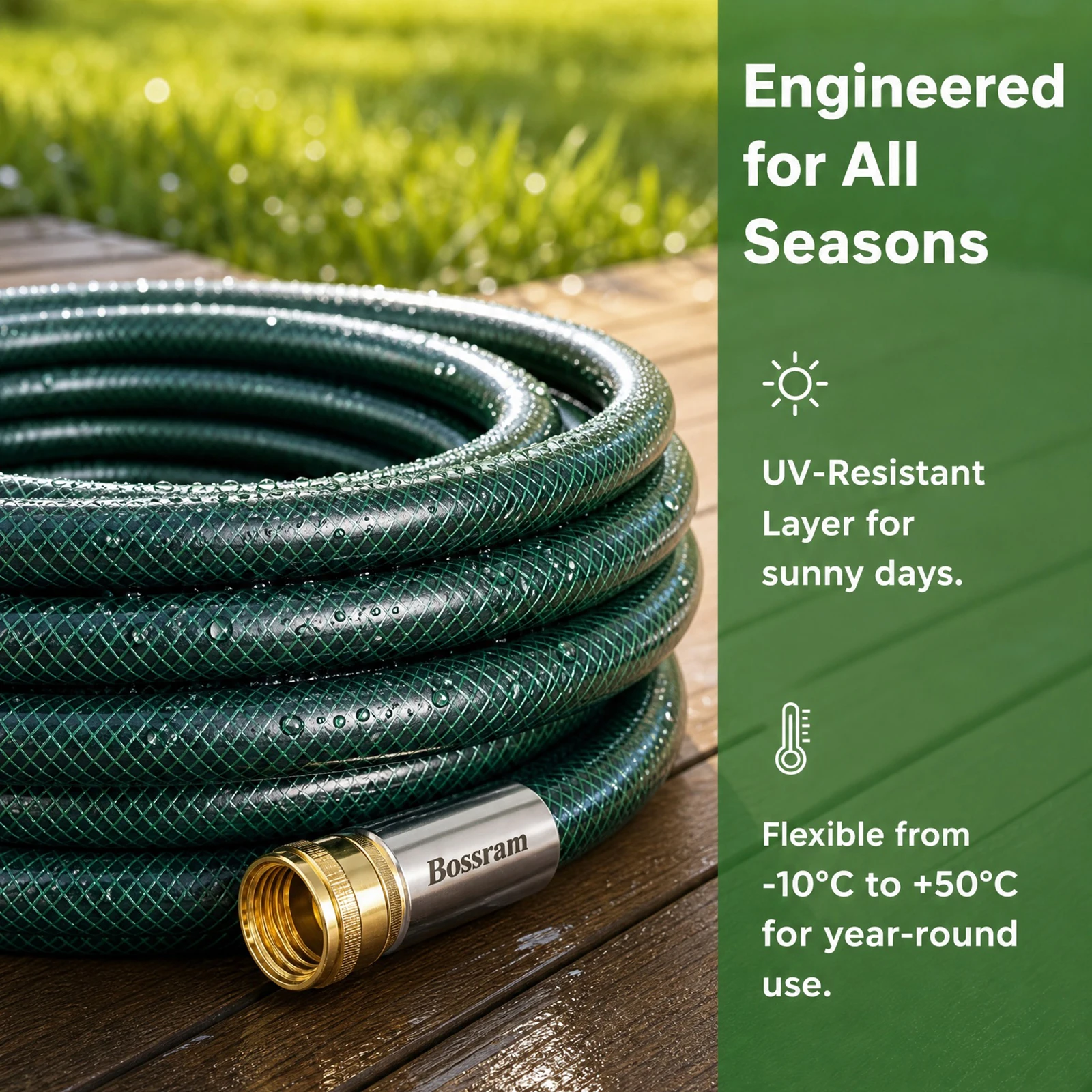 Tuyau d'irrigation triple couche avec renfort interne, résistant aux changements de température et au soleil. Matériau flexible qui peut être enroulé après utilisation, idéal pour les jardins, vergers, pots de fleurs et la végétation lors des tâches de frequent arrosage pour l'entretien des plantes.