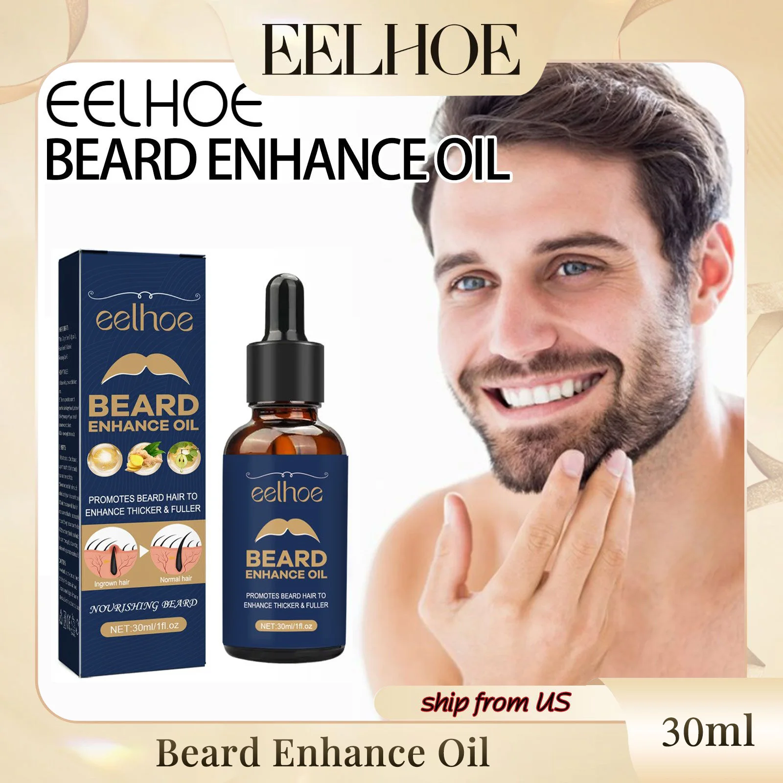 Aceite de barba Natural para el cuidado de los hombres, aceite de nutrición profunda suave, mejora el crecimiento de la barba, Hidrata, suaviza y fortalece los folículos brillantes