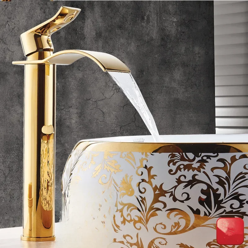 Wastafelkraan Goud en wit Watervalkraan Messing Badkamerkraan Badkamer Wastafelkraan Mengkraan Warme en koude wastafelkraan - afbeelding 2