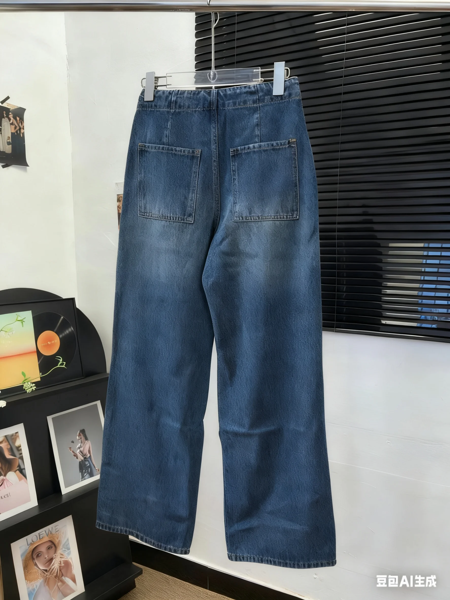 

2025 autumn and winter women's high waist slimming straight leg loose drawstring leather label straight leg pants HL093