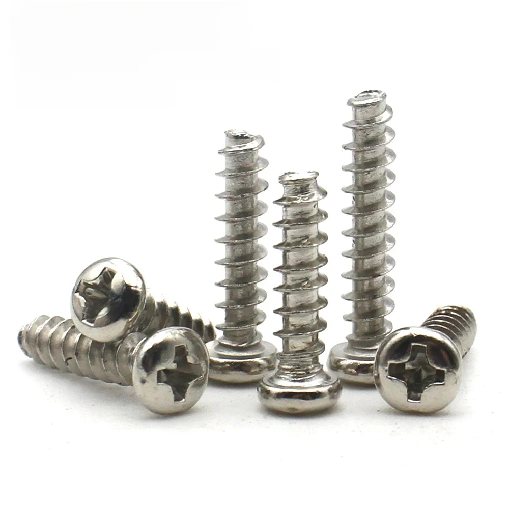 Vis à queue plate autotaraudeuses à tête ronde Phillips en acier au carbone, 30/50/100 pièces, M1.2 M1.7 M2 M2.6 M3 M4 M5 Grade 4.8