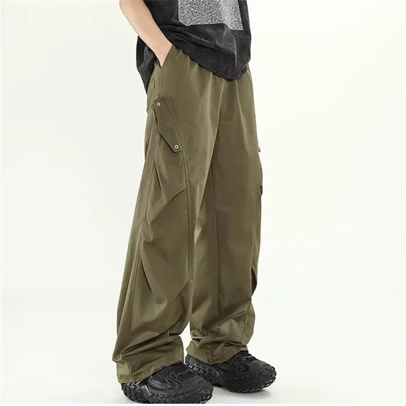 

Black Cartoon Cargo Pants Men Solid Wide Leg Trousers Male Quick Drying Streetwear Loose Oversize Korean Hip Hop Punk Pants