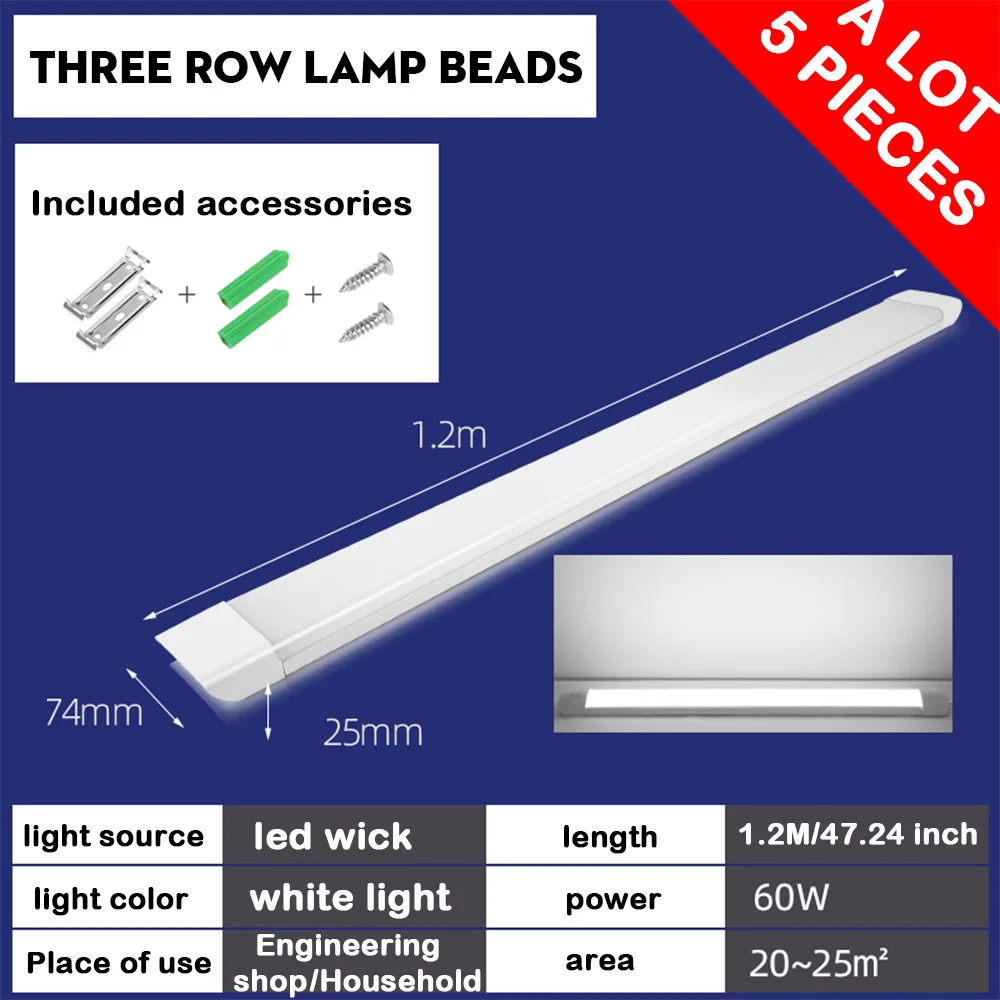 Imagem -03 - Led Integrado Single Fixture Tube Bar Light Super Bright 100w Utilitário Loja Loja Teto sob Gabinete Garagem