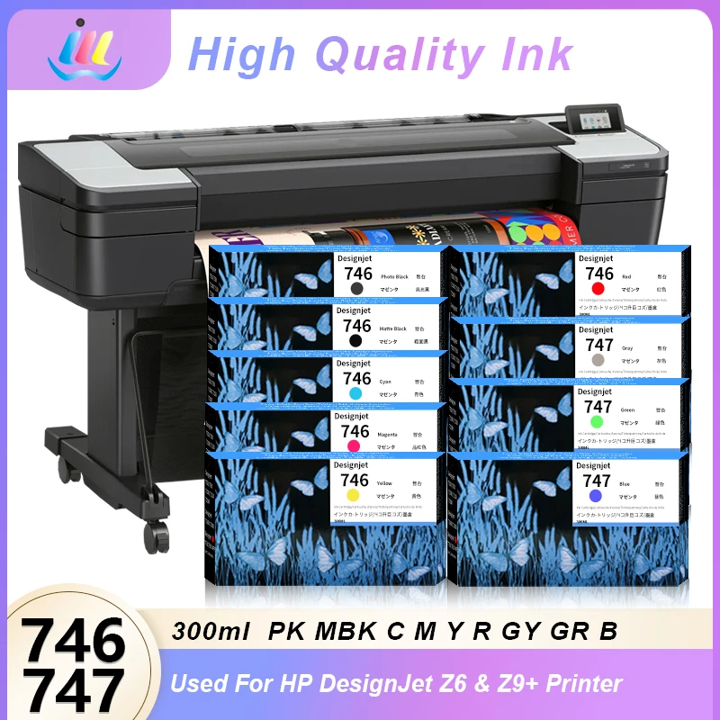 746 747 Ink Compatible Cartridge For HP DesignJet Z6 Z9+ Printer With High Ink And Newest Version Chip 300ML