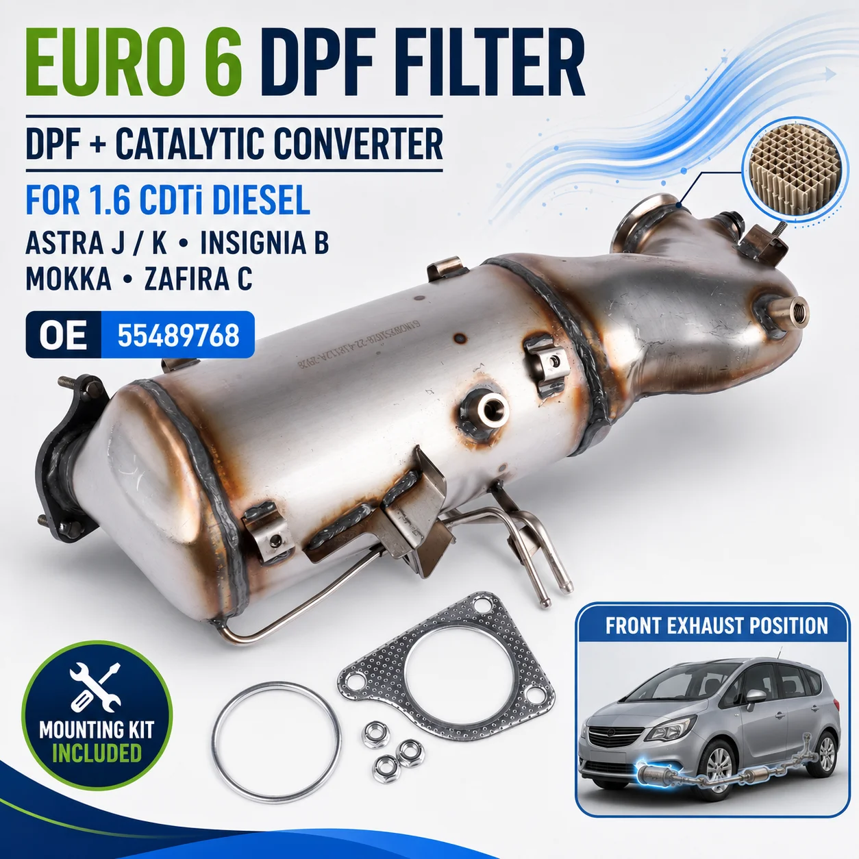 AP02 Euro 6 DPF Dieselpartikelfilter Katalysator für Opel Astra J K Insignia B Mokka Zafira C 1.6 CDTi 55489768
