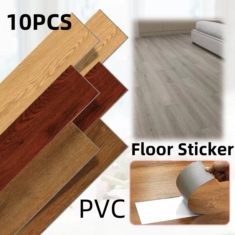 10 Uds. Pegatinas de suelo de PVC de 40x15cm, pegatinas autoadhesivas impermeables, pegatinas de suelo de grano de madera grueso, pegatinas para sala de estar