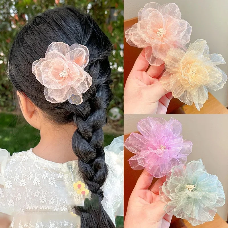 Pinces à cheveux en Organza pour enfants, 1 pièce, imitation florale, jolies épingles à cheveux, couvre-chef pour enfants, accessoires pour cheveux de bébé, nouvelle collection