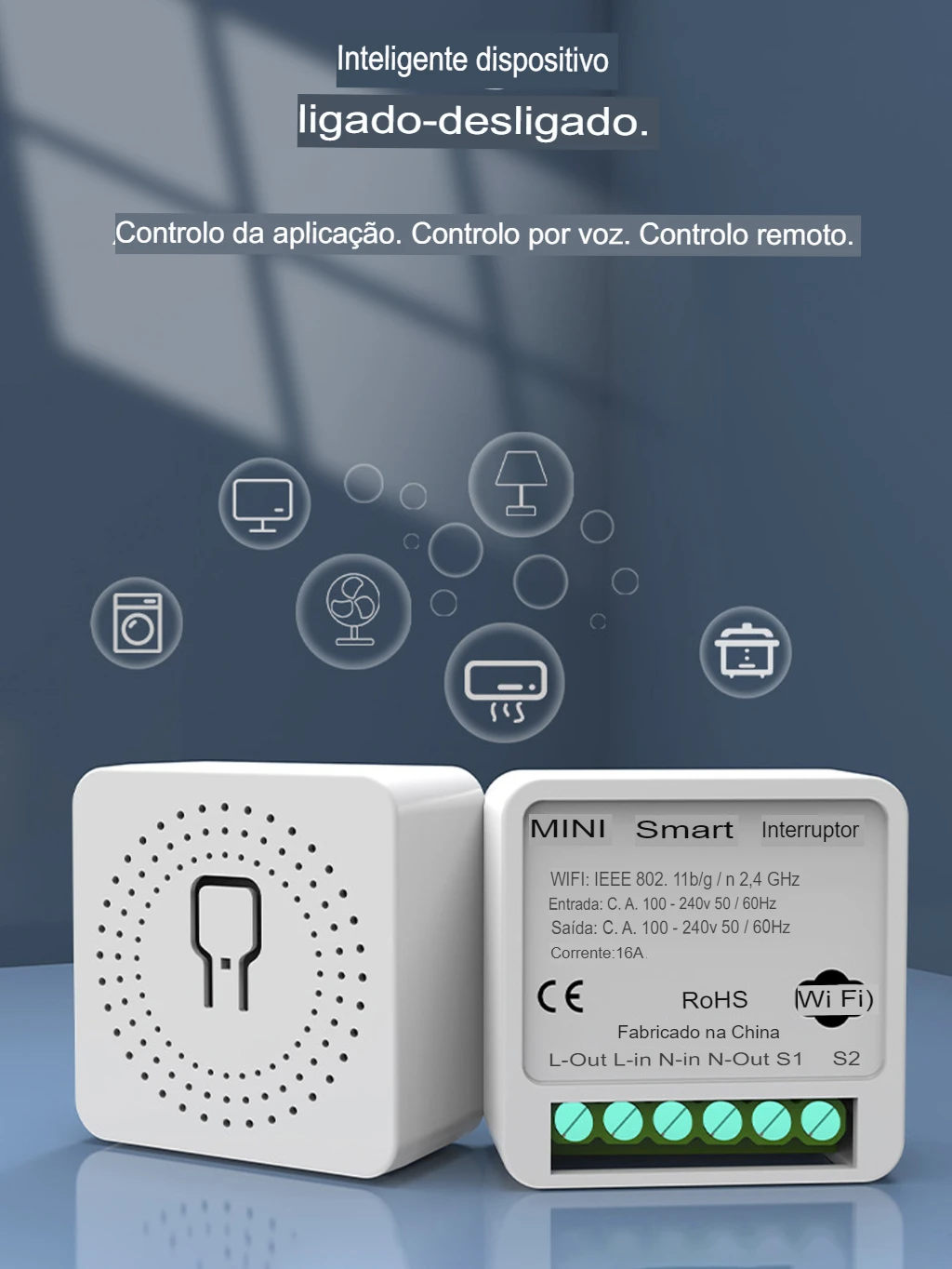 Mini interruptor Inteligente com WIFI, Suporte de APP Alexa Google Home e Controle De Voz para comando - Envio Imediato