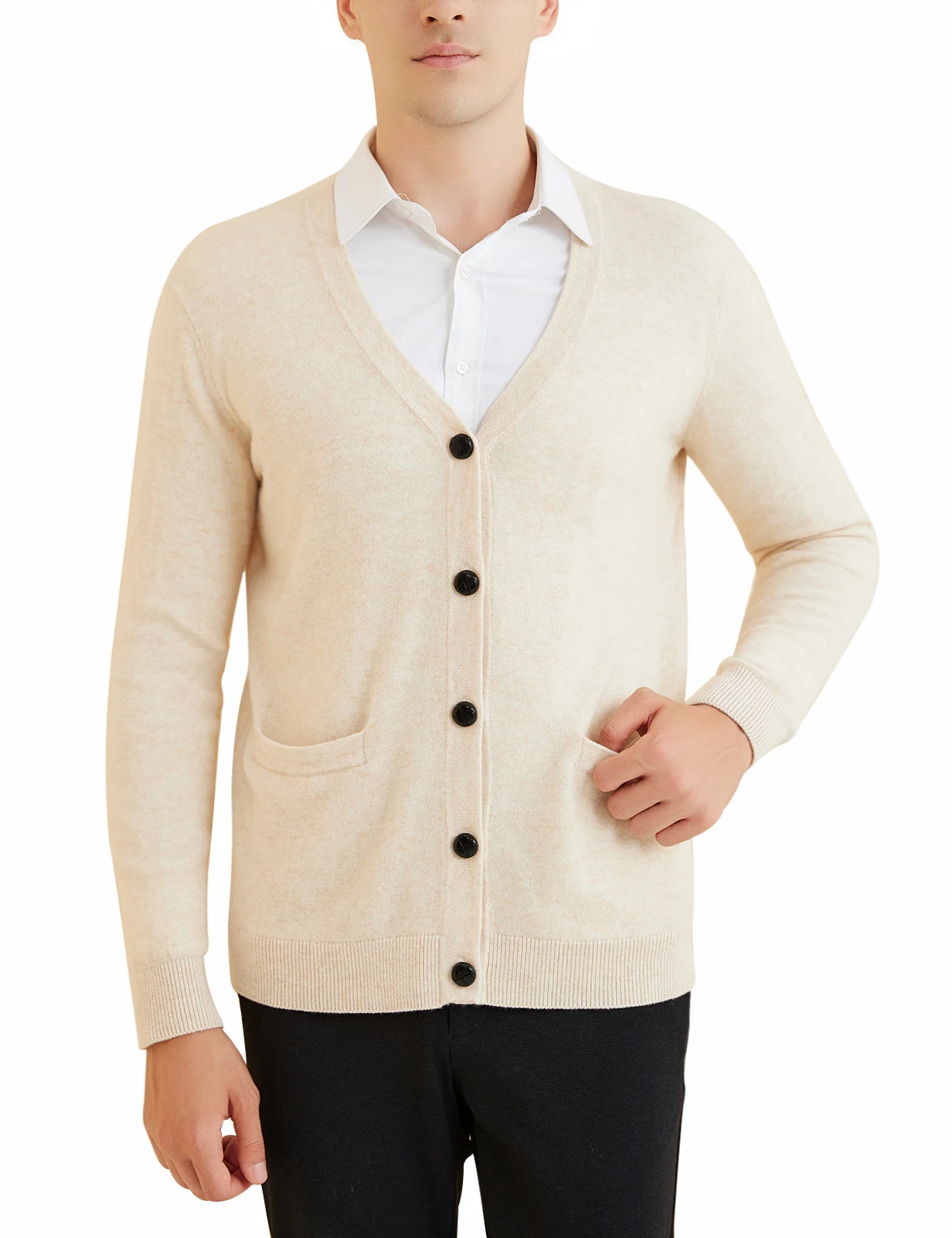 LONGMING Cardigans Men\'s V-Neck Cardigan Sweater 100% Merino Wool 2023 Fall Winter Warm Soft Knitted Long Sleeve Sweater Jackets