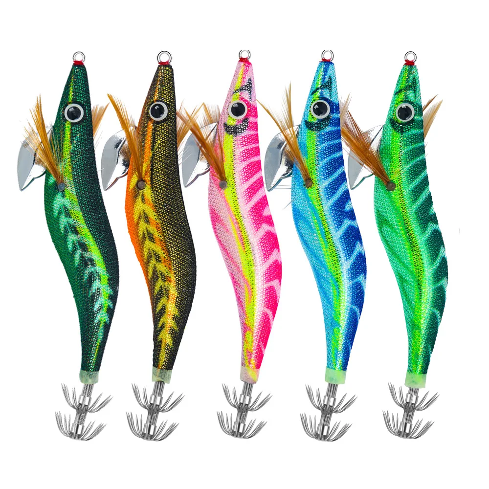 5pcs Noisy Squid Jigs Saltwater Fishing Lures Glow Squid Jigs for Cuttlefish Octopus Luminous Squid Jig Hooks Lure Kit