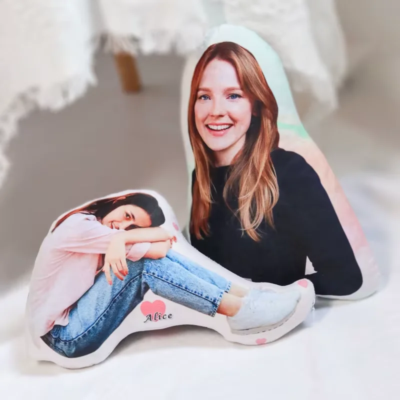 Personalized Couple Portrait Pillow Custom Photo Irregular Shape Romantic Sweet Design for Anniversary Valentine's Day Gift