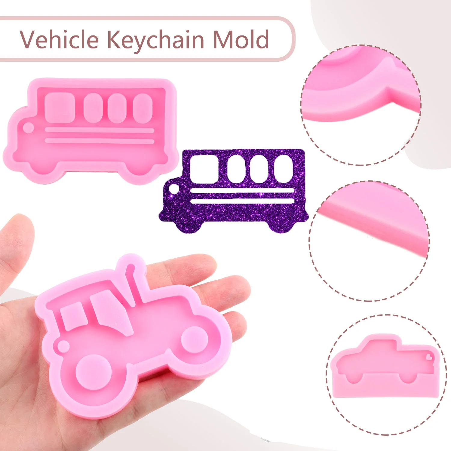 DIY Bus Tractor Silicone Keychain Mold Truck Van Pendant Resin Clay Molds Decoration Jewelry Epoxy Casting Making Moulds