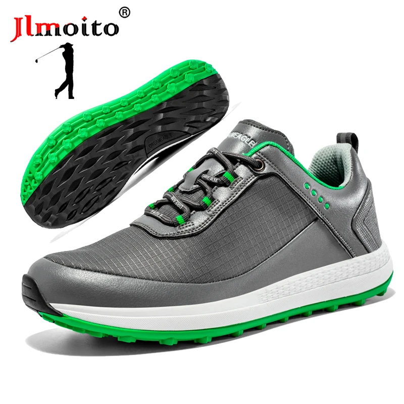 Waterproof Men‘s Leather Golf Shoes Non-slip Spikeless Golf Sneakers Golf Training Sneakers Lace Up Golf Athletic Shoes Beginner