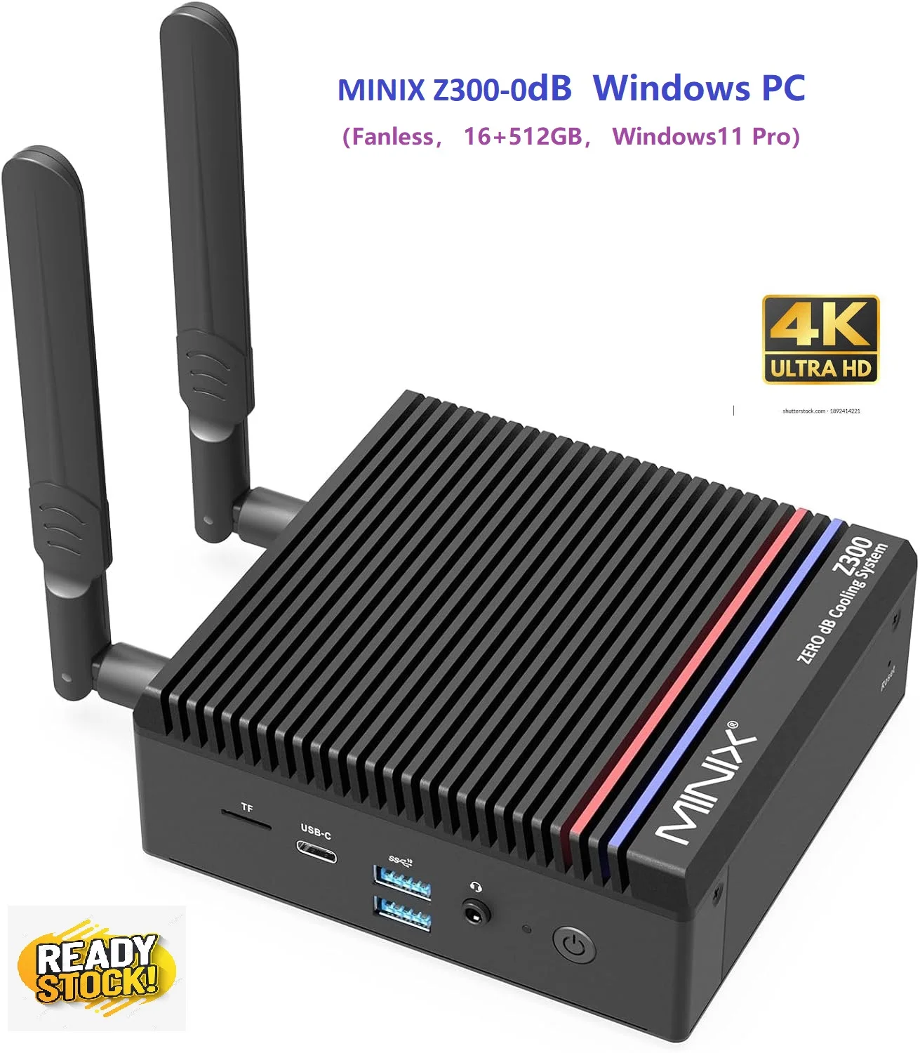 MINIX Z300 fanless mini PC , 16GB DDR4, 512GB M.2 PCIe X4 NVMe SSD Windows 11 Desktop Computer,2.5 GbE Ethernet, HDMI 4K