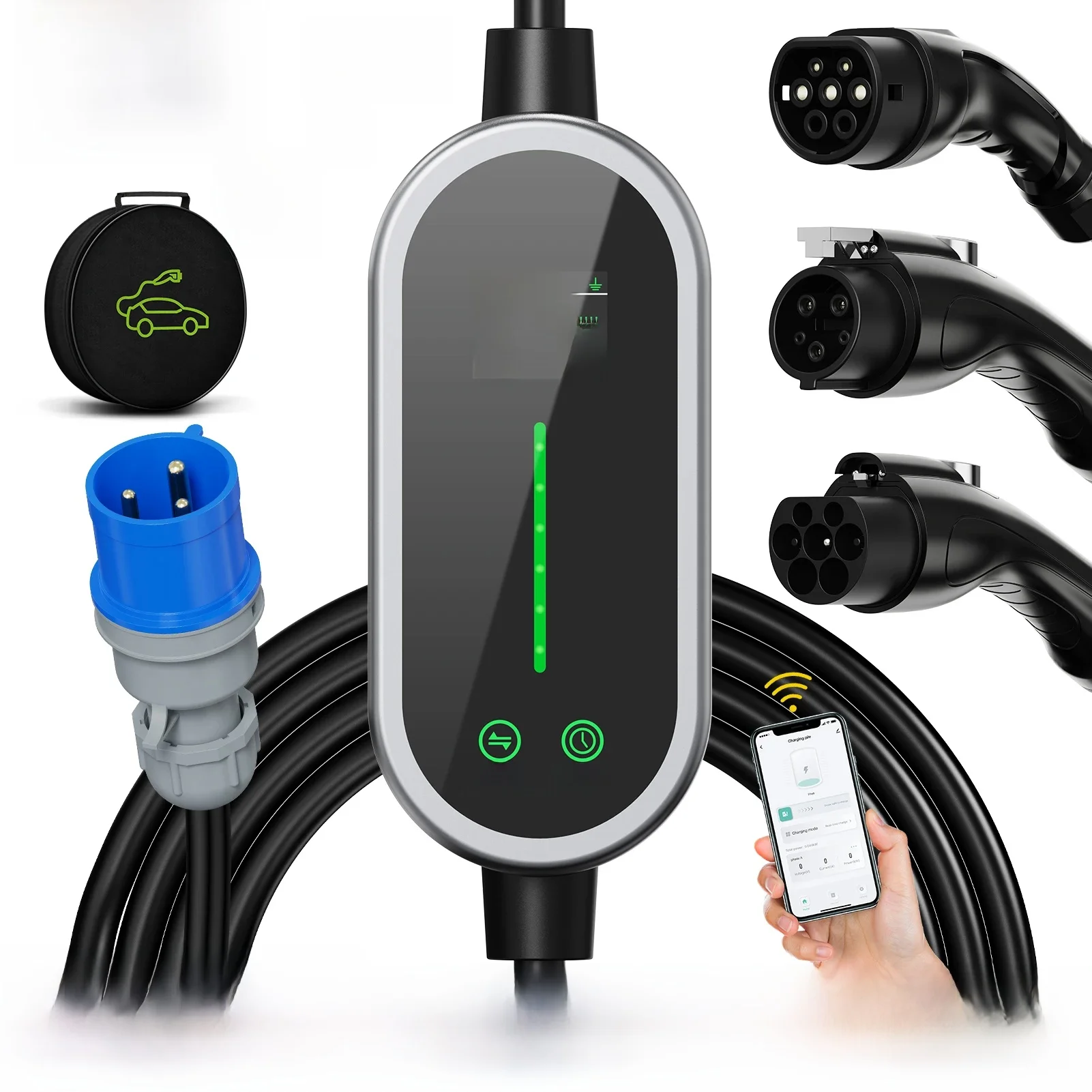 AFEEV 7KW 32A 1-fazowa przenośna ładowarka EV typu 2 Wallbox typu 1/GBT EVSE Kabel do szybkiego ładowania Wtyczka CEE WiFi APP Sterowanie Bluetooth — zdjęcie 2