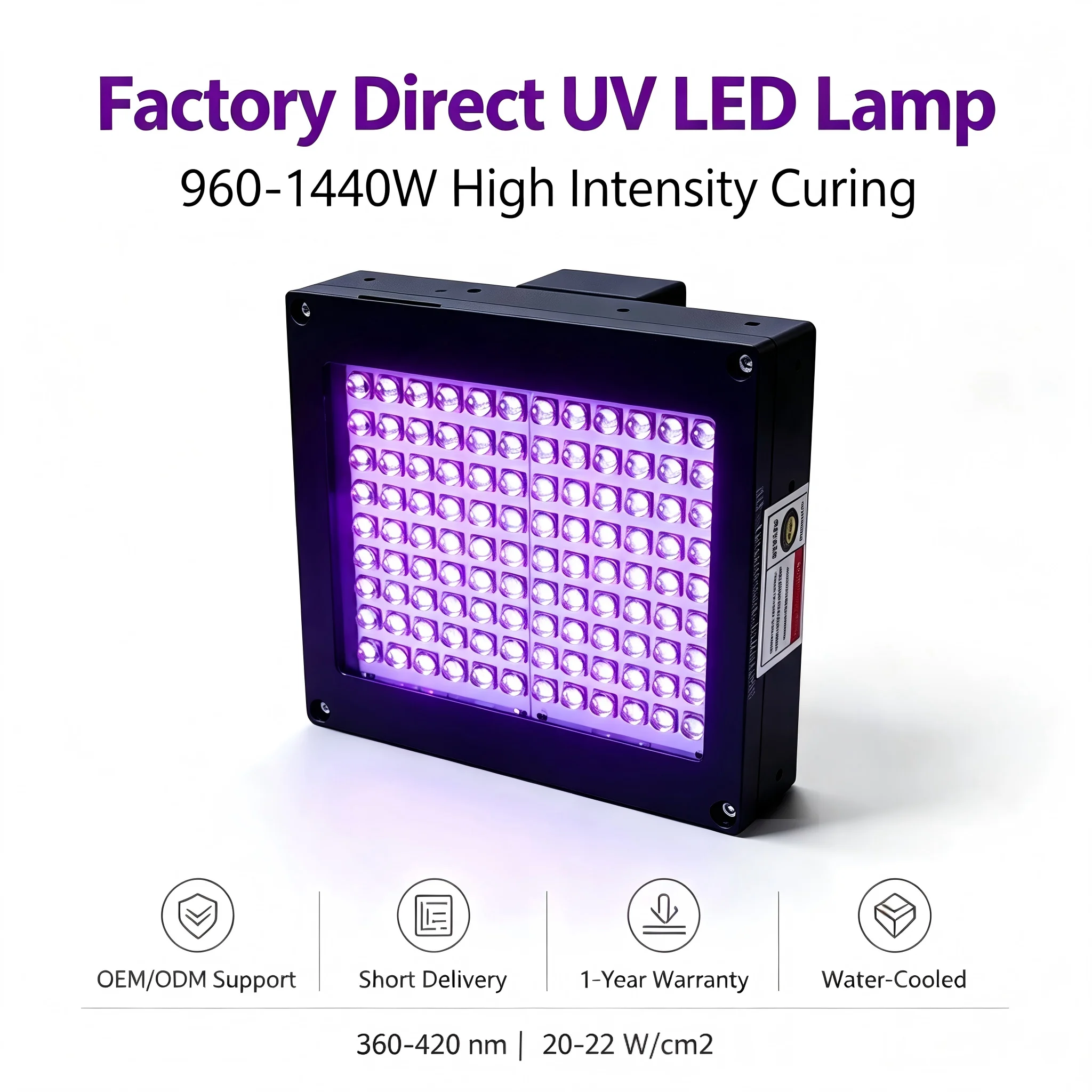 960-1440W UV LED light 102x82mm 20-22W cm2 for Ricoh G5 G6 Inkjet Pre Curing and LCD FPC UV Glue Drying