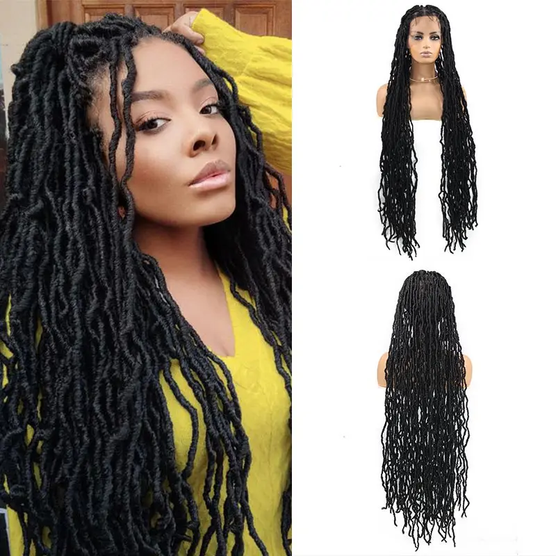 

40" Butterfly Locs Synthetic Wig Full Lace Frontal 360 Braid Wig for Black Women Soft Braided Wigs Twist Hair Style Locs Wig