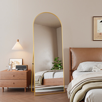 162x53cm Full Body Mirror, Curved Standing Mirror, Floor Mirror with Tempered Glass and  Aluminum Alloy Frame, Gold