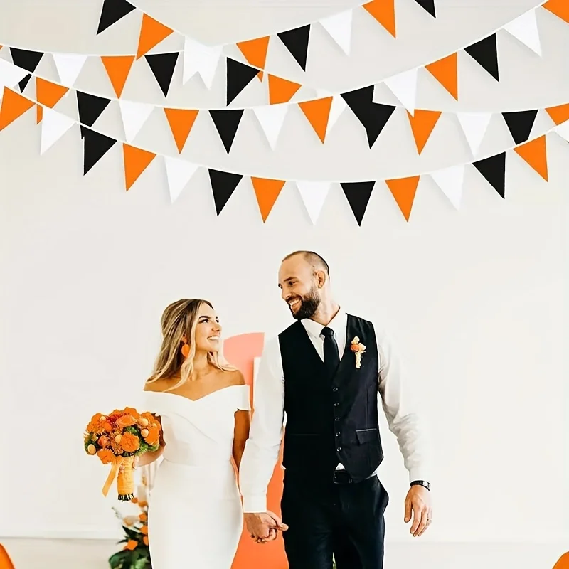 393inch 20*30cm Orange Black White Graduation Party Decorations Halloween Triangle Flag Fabric Triangle Bunting Garland Thanksgi