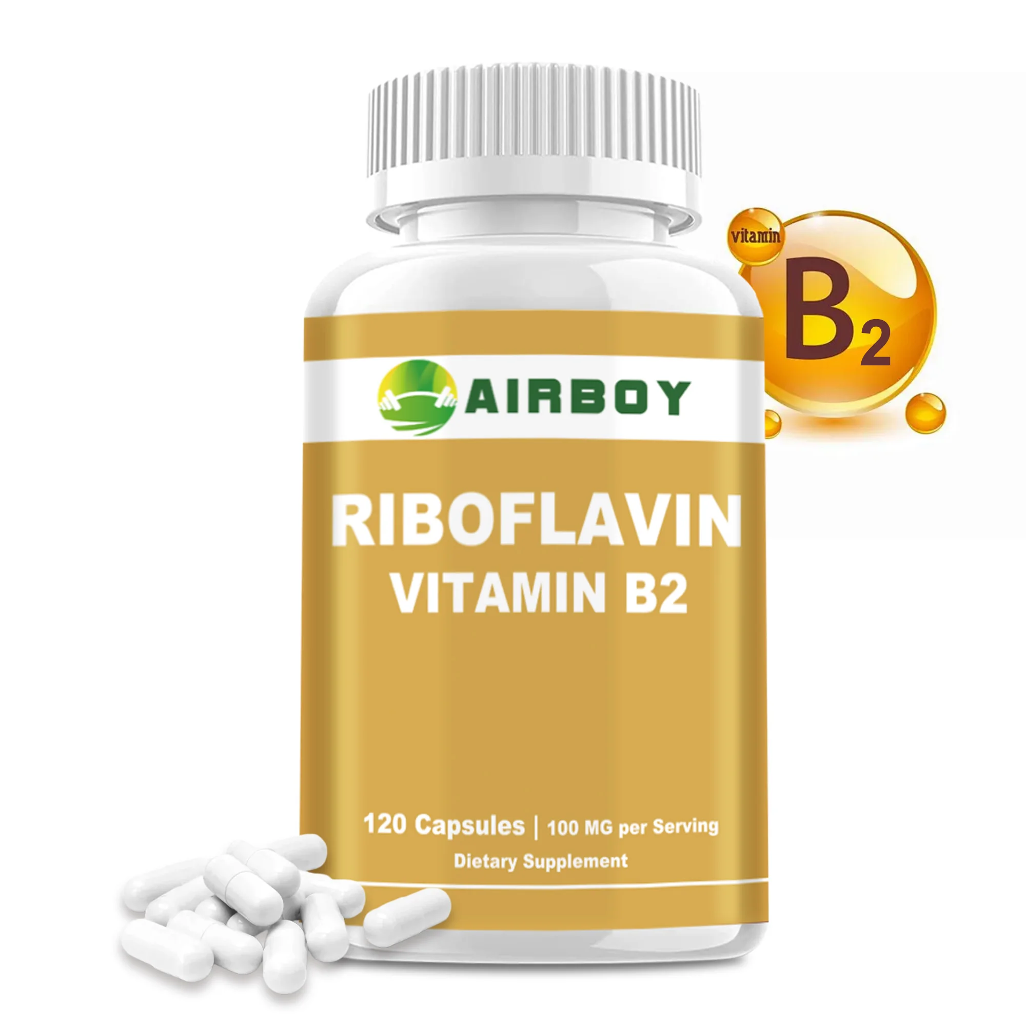 Riboflavin Vitamin B2 - Promotes Cellular Energy Production, Supports Skin Health - 120 Capsules