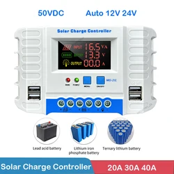 Colorful LCD Display 20A 30A 40A Solar Charge Controller 12V 24V PWM 50VDC Battery 4 USB PortRegulator Solar Panel Controller