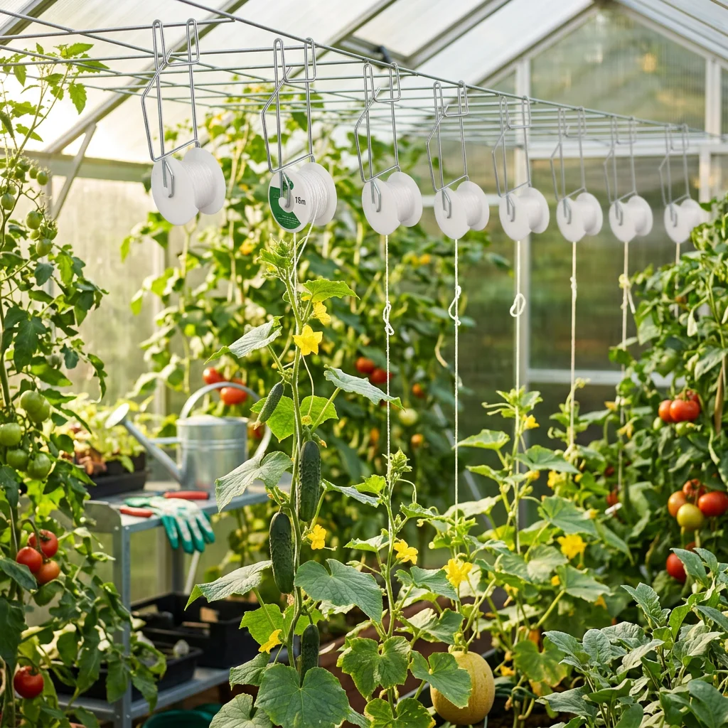 10PCS Plant Roller Hanging Hooks Garden Tomato Support Hooks Kits Support String Rope For Tomatoes Eggplants Watermelons Peppers