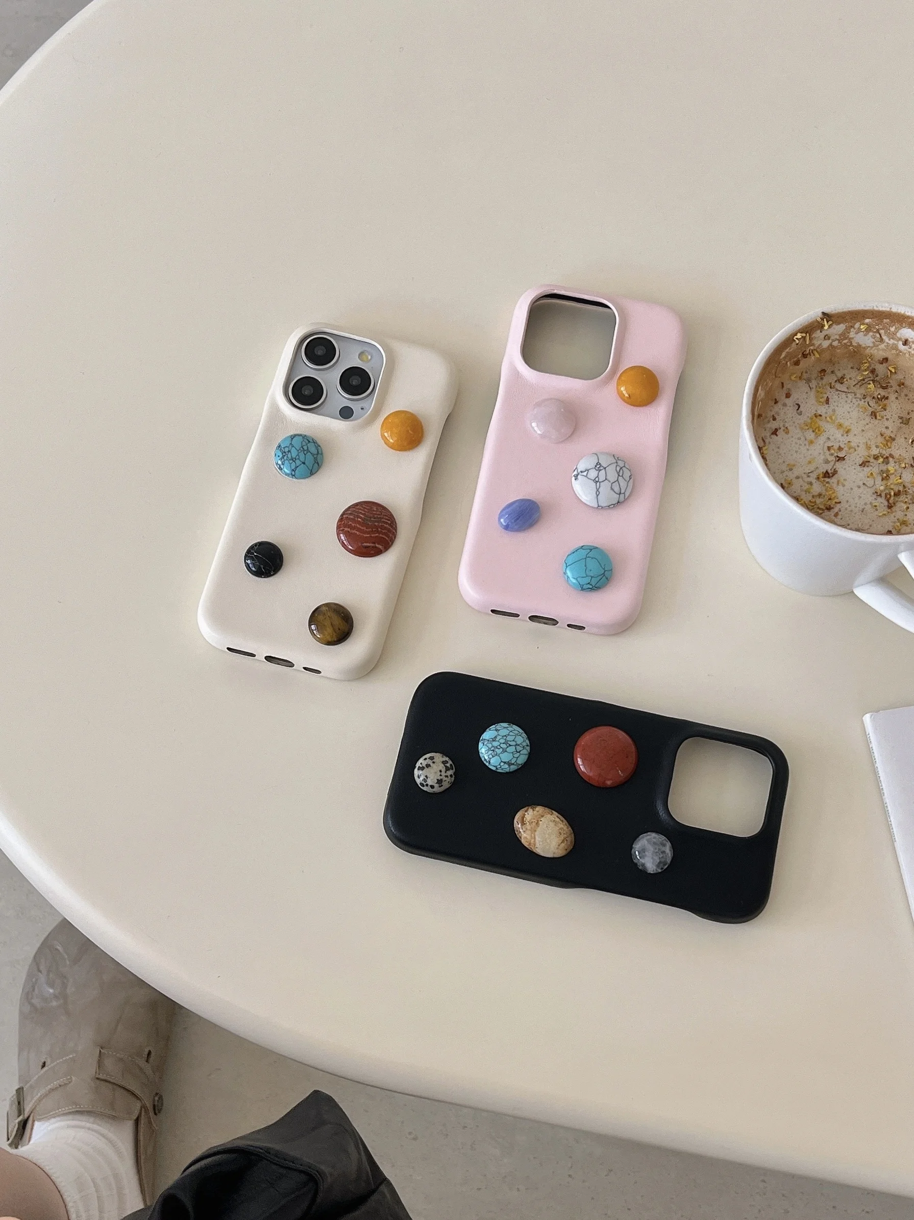 

Simple Imitation Leather Hard Shell Phone Case Three-Dimensional Texture Stone for iPhone 11 12 13 14 15Pro Max Ins Korea