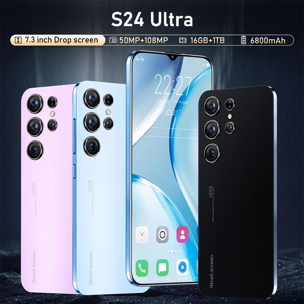 New S24 Ultra Smartphone 5G Signal 7.3 inch 16GB 1TB Android 13 6800mAh cellphone Qualcomm Snapdragon 8 Gen2 mobile phones